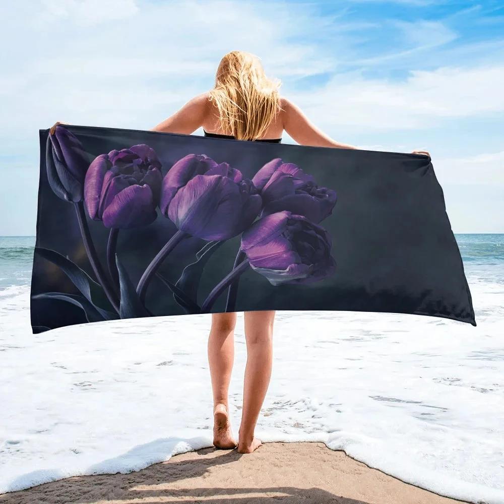 Tulip Flowers Bath Towel Botanical Floral Beach Towel Microfiber Quick Dry Portable Camping Picnic Yoga Gym Travel Sport Towels