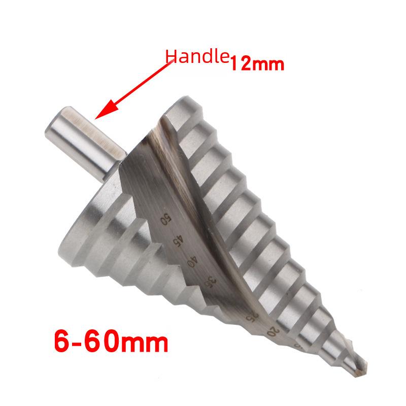DIY Spiral Groove Step Drill with 6-60MM Pagoda Design and 4241 Triangular Handle for Hole Expansion