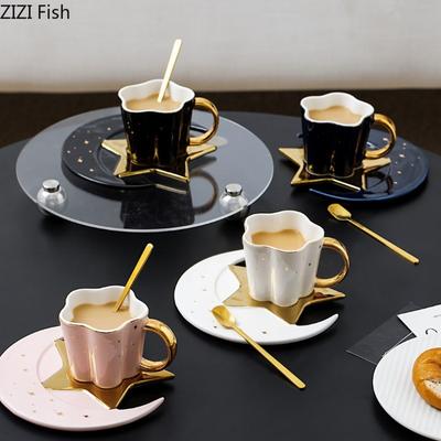 Creative Star Moon Water Cup Cafe Afternoon Tea Latte Coffee Cup Set Office Ceramic Mug Modern Home Breakfast Milk Cup Gift