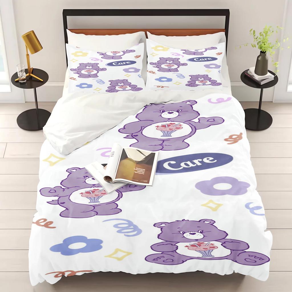 MINISO-Care Bears Cartoon Duvet Cover Rainbow Bear Printed Children 3-Piece Set Comforter Bedding Sets King Queen Size