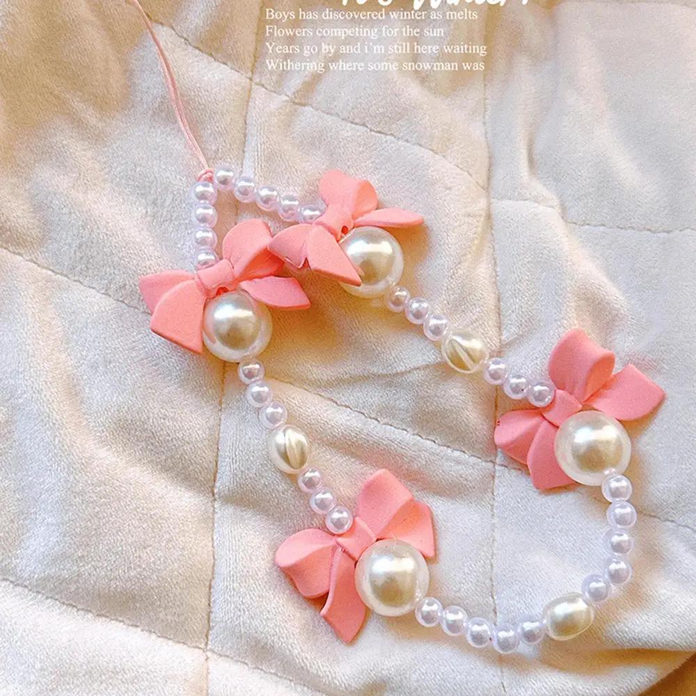 

1pc Charm Bowknot Mobile Phone Chains For Women Girls Telephone Charm Strap Pink Black Acrylic Pearl Beaded Lanyard Jewelry Gift