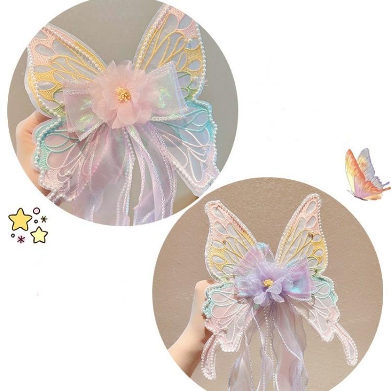 New Cute Big Bow Princess Style Girl Woven Hair Strap Hair Clip and Long Tail Metal Spring Buckle Hair Clip