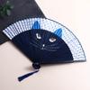 Exiquisite Quality Bamboo Wooden Handmade Summer Gift Cat Patterns Folding Fan Fan Crafts Home Decoration Silk Fan