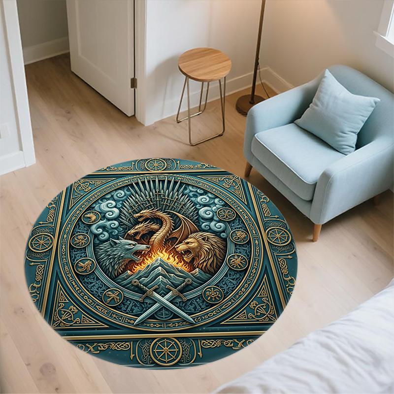 Relief Lion,Round Area Rug,Carpet Rug for Living Room Bedroom Sofa Playroom Decor,Non-slip Floor Mat