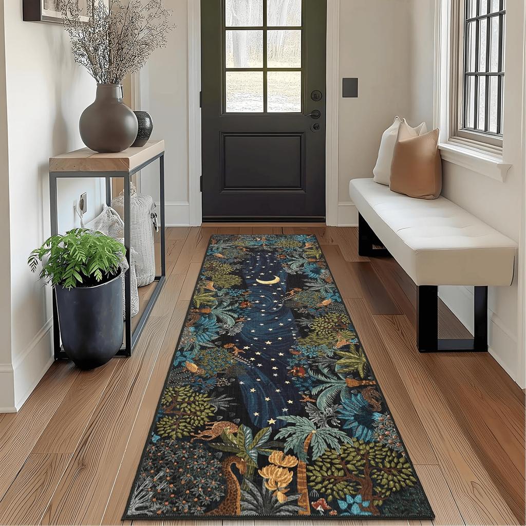 American Pastoral Jungle Green Print Runner Rug Animal Print Tiger Rug Kitchen Living Room Porch Balcony Kitchen Hallway Decor