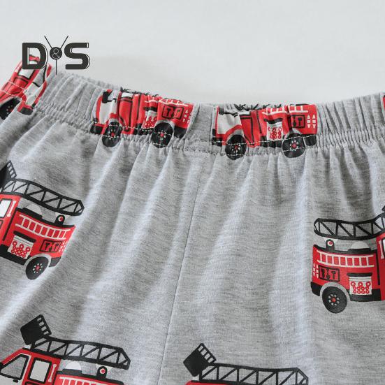 2 Pcs/Set Children Top Pants Suit Cartoon Truck Printing O Neck Pajamas Short Sleeve Summer Outfit Unisex Casual Homewear Clothes