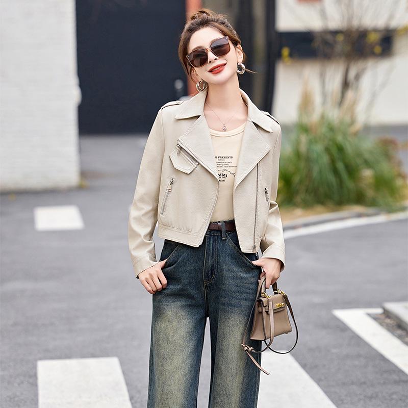 

2025 Women s Spring/Autumn PU Leather Lapel Jacket: Short, Stylish Outerwear M (45-55 kg) зелений/авокадо