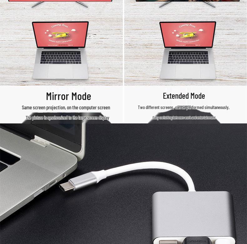USB-C to HDMI 3-in-1 Docking Hub Adapter for TV and Projector