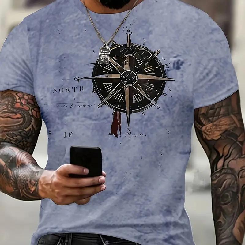 

Новая летняя мужская модная футболка с принтом «Личность Компас», мужская футболка, топ 6XL синий