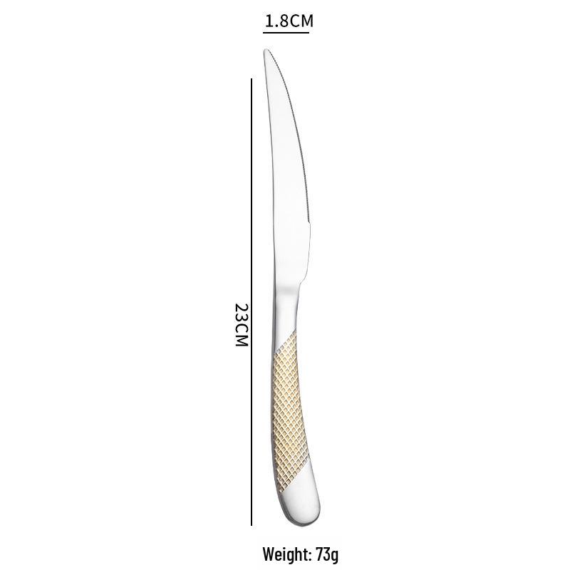 Gilded Star Diamond Stainless Steel Tableware Set: Steak Knife, Fork, Spoon, and Teaspoon