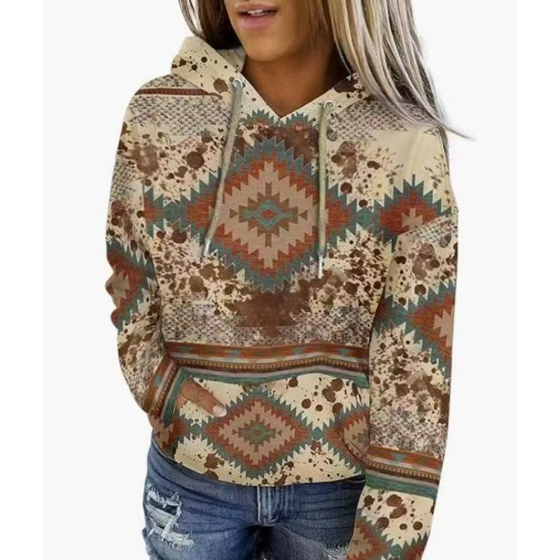 Women Western Ethnic Style Printed Hooded Sweatshirt Fall Winter