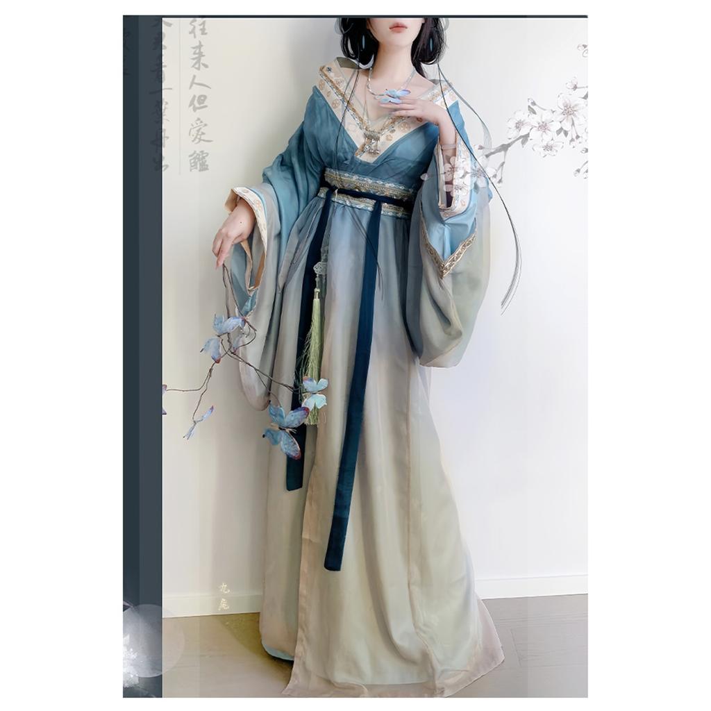 Chinese Wei And Jin Dynasty Style Hanfu For Women Cross-collar Print Daily Improved Suit