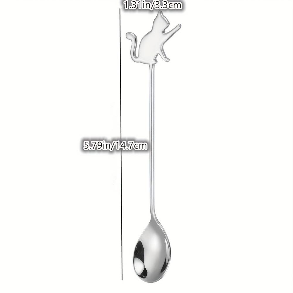 1pc, Dessert Spoon, Stainless Steel Coffee Spoon, Cute Milk Spoon, Kawaii Cat Stirring Spoon, Reusable Ice Cream Spoon, Washable Dessert Spoon