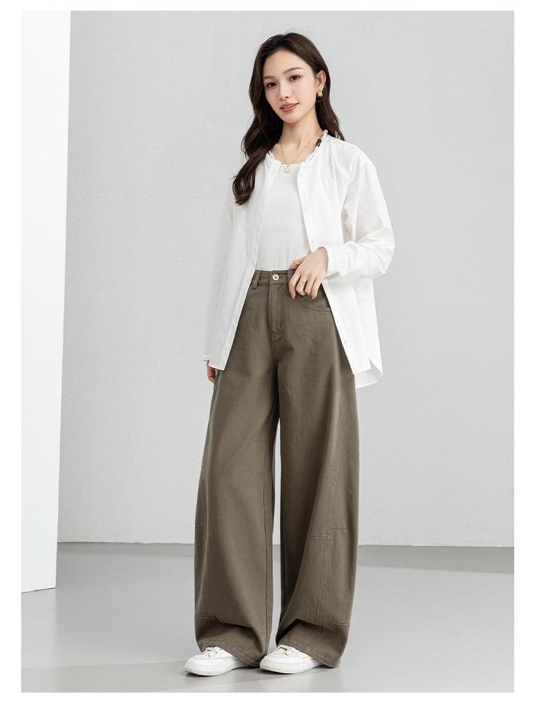Xin Ge Cotton Loose Casual Long Sleeve Shirt with Beaded Collar