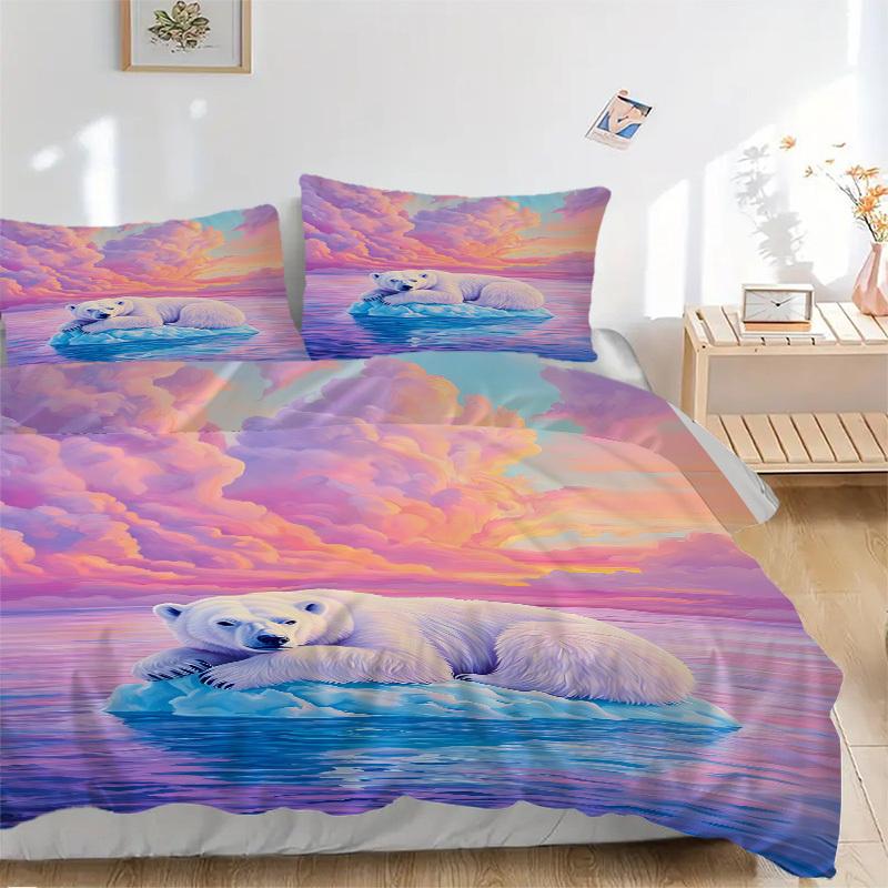 3pcs Polar Bear Sunset Duvet Cover Set, Soft Comfortable Duvet Cover,Guest Room (1*Duvet Cover + 2*Pillowcase, Without Core) yy251104186 135x200cm