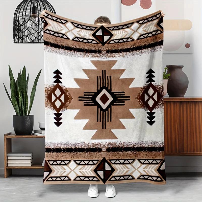 Boho Style Flannel Throw Blanket, Colorful All-Season Soft Blanket for Sofa, Travel, Camping,Gift Blanket for Family and Friends 75x90cm
