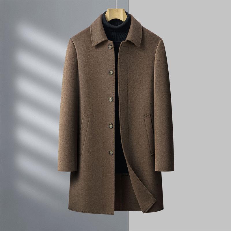 

Осенне-зимнее мужское пальто средней длины двустороннее с лацканами Зимой Новое однотонное теплое Высококлассное Пальто для папы 195