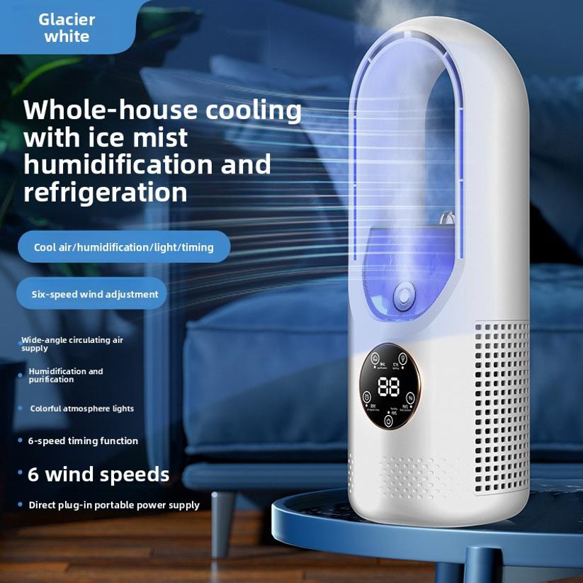 Portable USB Air Cooler Leafless Electric Fan 6 Speed Silent Timer Air Conditioner Cooling Fan Humidifier Conditioning Fan