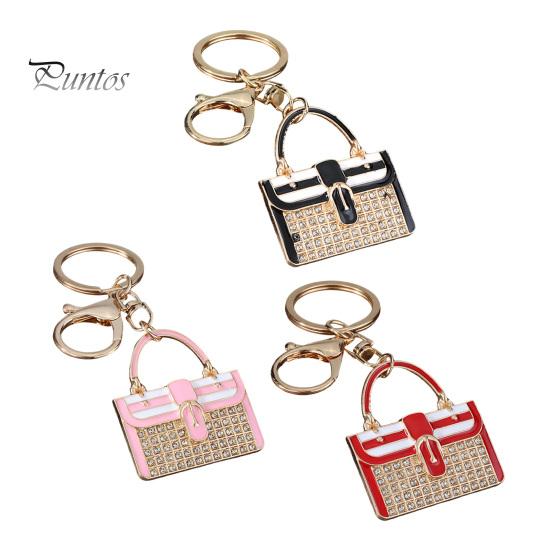 Rhinestone Keyring Keychain Pendant, Enamel Simulated Handbag Shape Key Holder with Lobster Clasp, Shiny Girly Gift Accessory Prong Setting