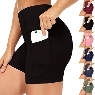 High Waist Yoga Shorts for Women with Side Pockets Stretch Athletic Fitness Workout Running Shorts Comfortable Fit