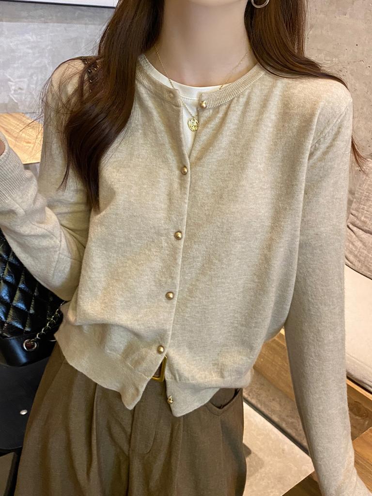 2026 Solid Knitted for Women Cardigan Korean Single Breasted Long Sleeve Jumper Woman Round Neck All Match Cardigans Outwear