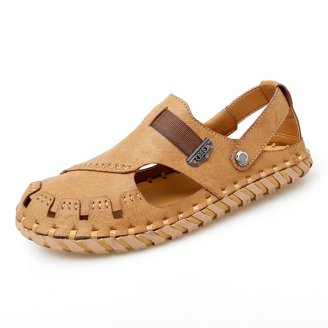 

Мужские сандалии, летние уличные пляжные сандалии на плоской подошве, дышащие легкие повседневные мужские туфли, мужские тапочки высокого качества, размер 38–45 40 коричневый