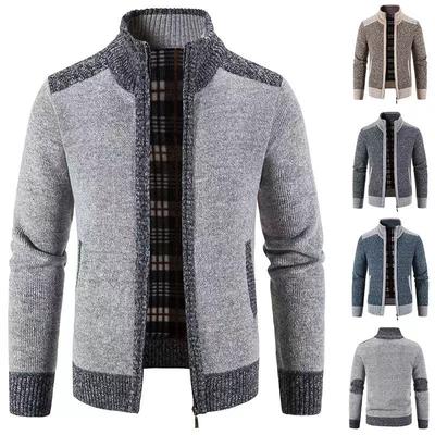 Outono e inverno masculino cardigan suéter de malha empilhado e engrossado tamanho grande gola alta suéter térmico jaqueta