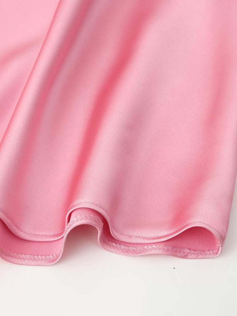 Silk Satin V-neck Backless Spaghetti Strap A-line Dress for Women - New European American Style