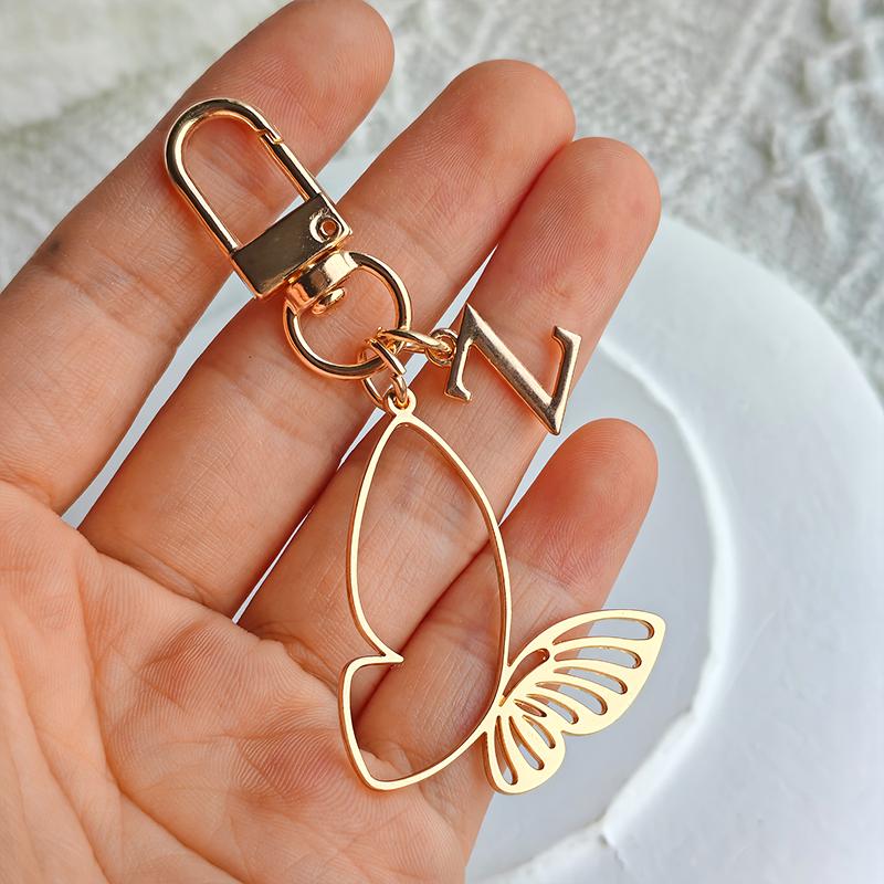 1PC Alphabet Luxury A-Z Fashionable Keychain Vintage Alloy Artistic Gold Hollow Butterfly Elegant