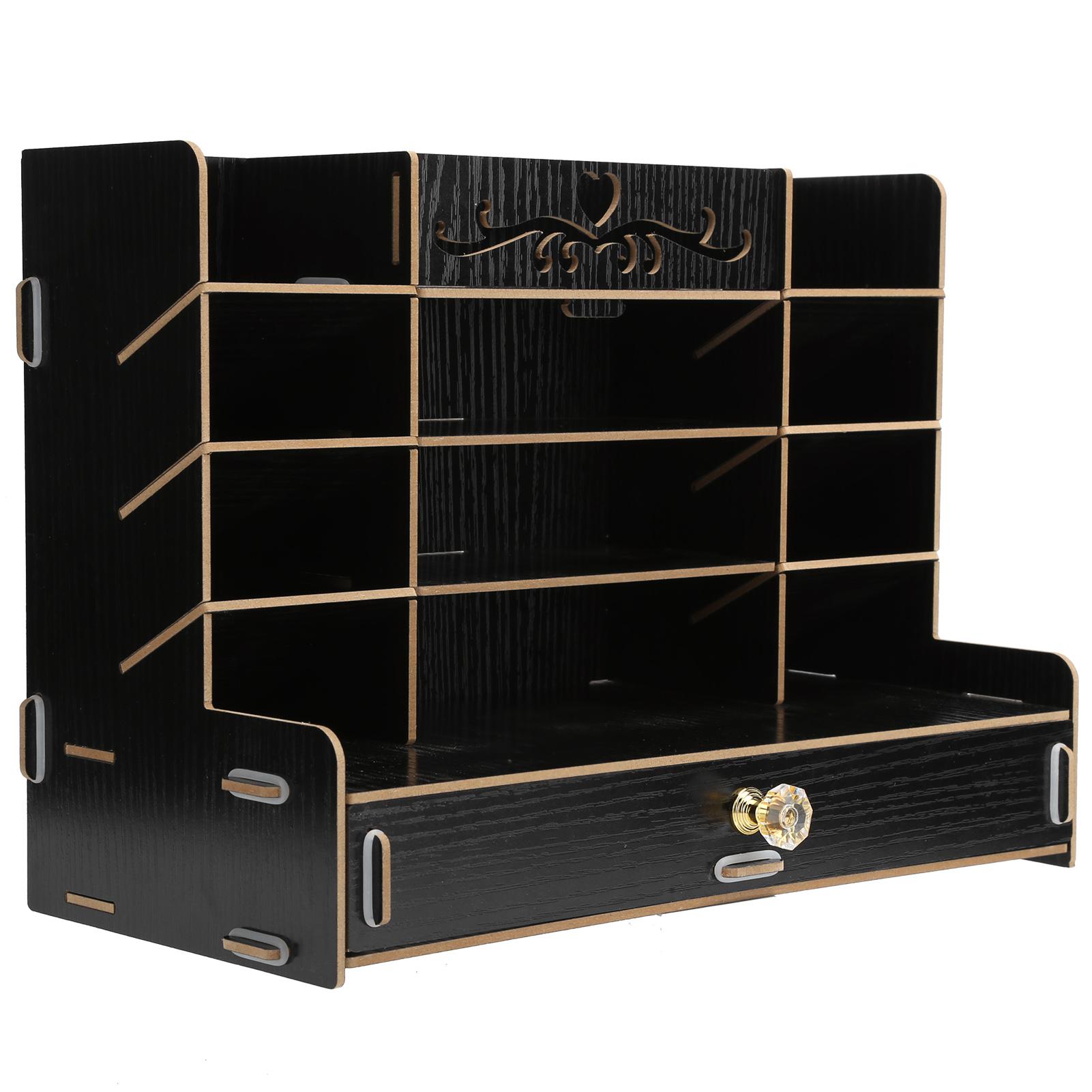 

Wooden Storage Box Innovative Desktop Pen Holder Container Stationery Rack OrganizerBlack чёрный