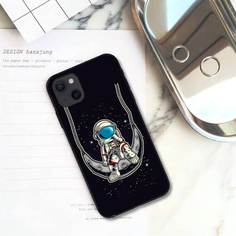Cute Cartoon Astronaut Star Space Phone Case For IPhone 13 12 11 XS X 8 7 6 Plus Mini Pro Max SE 2022 Soft Black Phone Cover