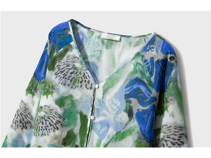 Women's Mulberry Silk Crepe De Chine Printed Beach Shirt, Vacation Top, Spring Outfit
