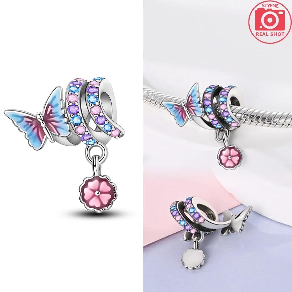 Charms Platablue And Pink Butterfly Flower Pendants Fit Originalbracelets Charms For Women Jewelry Diy Making Gifts