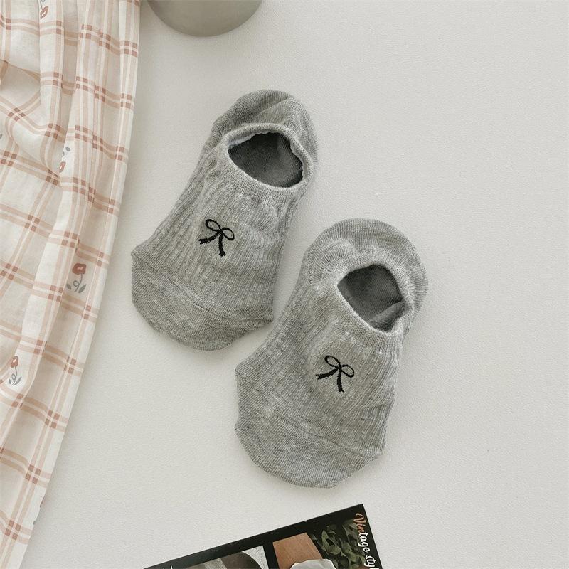 Summer Bow Embroidered Boat Socks Solid Color Thin Non-Slip Invisible Socks Light Mouth Socks Wind Wear