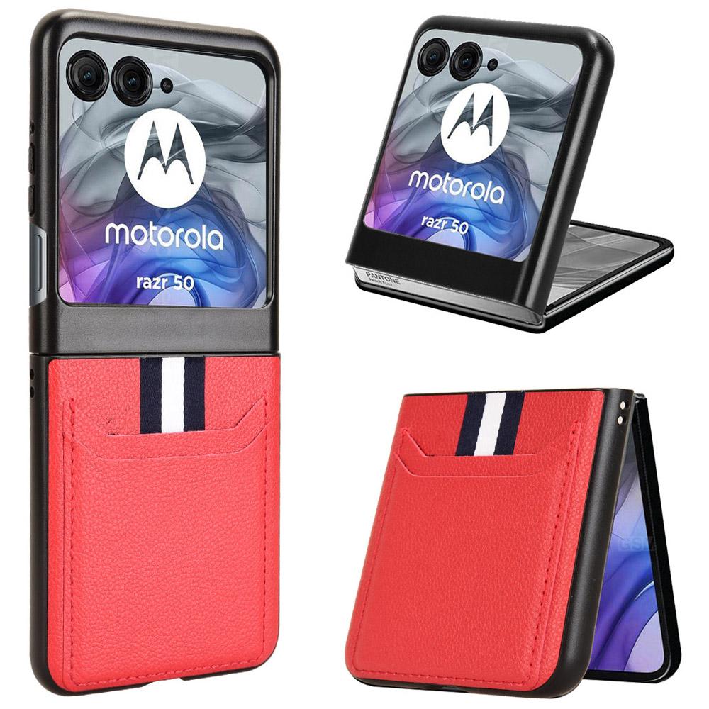 For Motorola Razr 50 5G Case Litchi Texture Leather+PC Phone Cover with Dual Card Slots