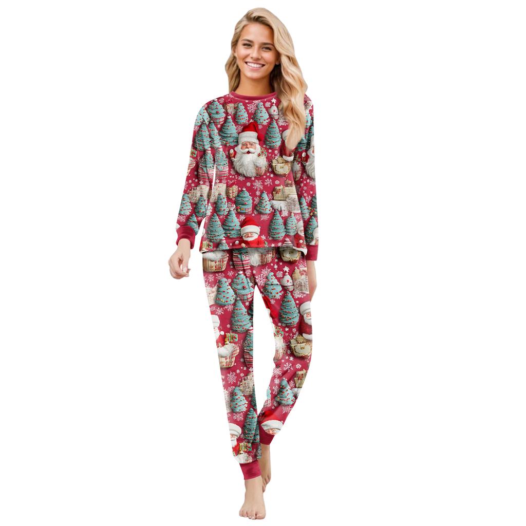 Matching Family Christmas Print Flannel Homewear Set Long-Sleeve Top And Pants