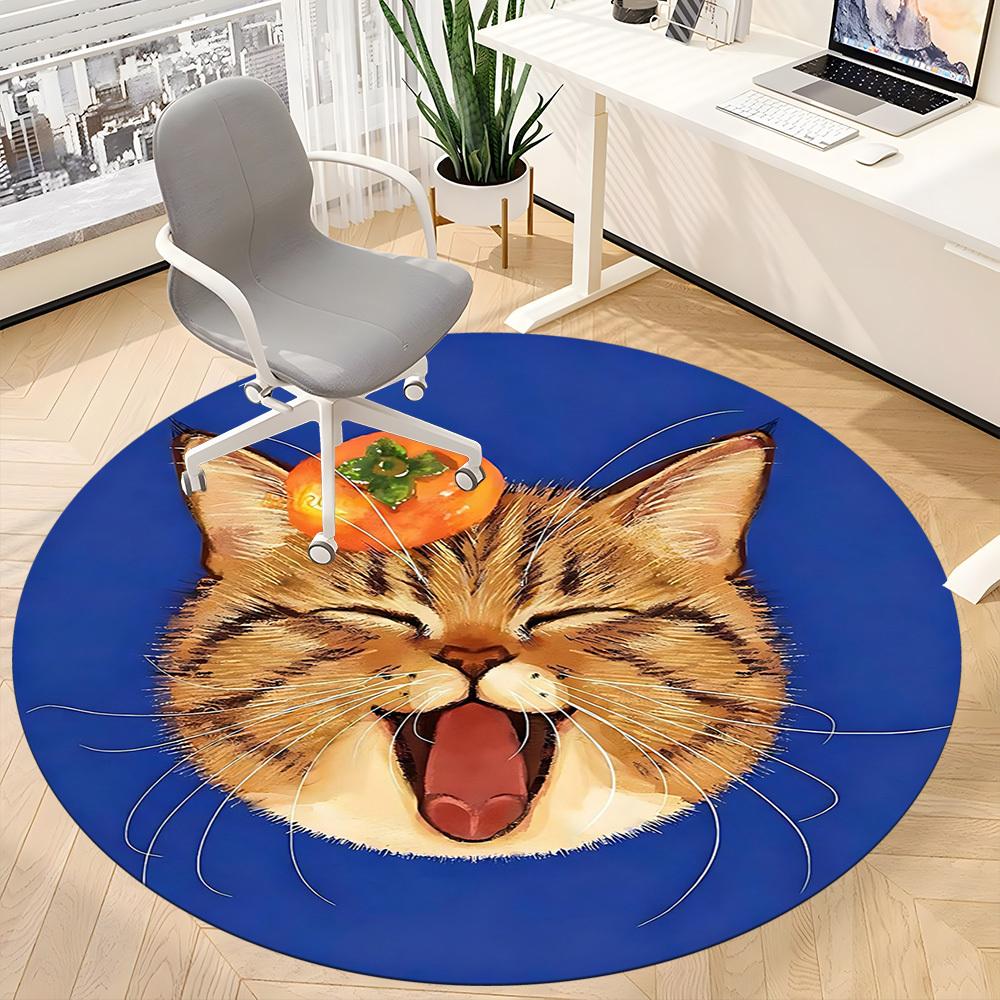 1 Stück Katze Tomate Büro Runder Teppich, Matte Geeignet Für Büro, Unter Bürostühlen Schlafzimmer Wohnzimmer Heimdekoration, Zimmerdeko