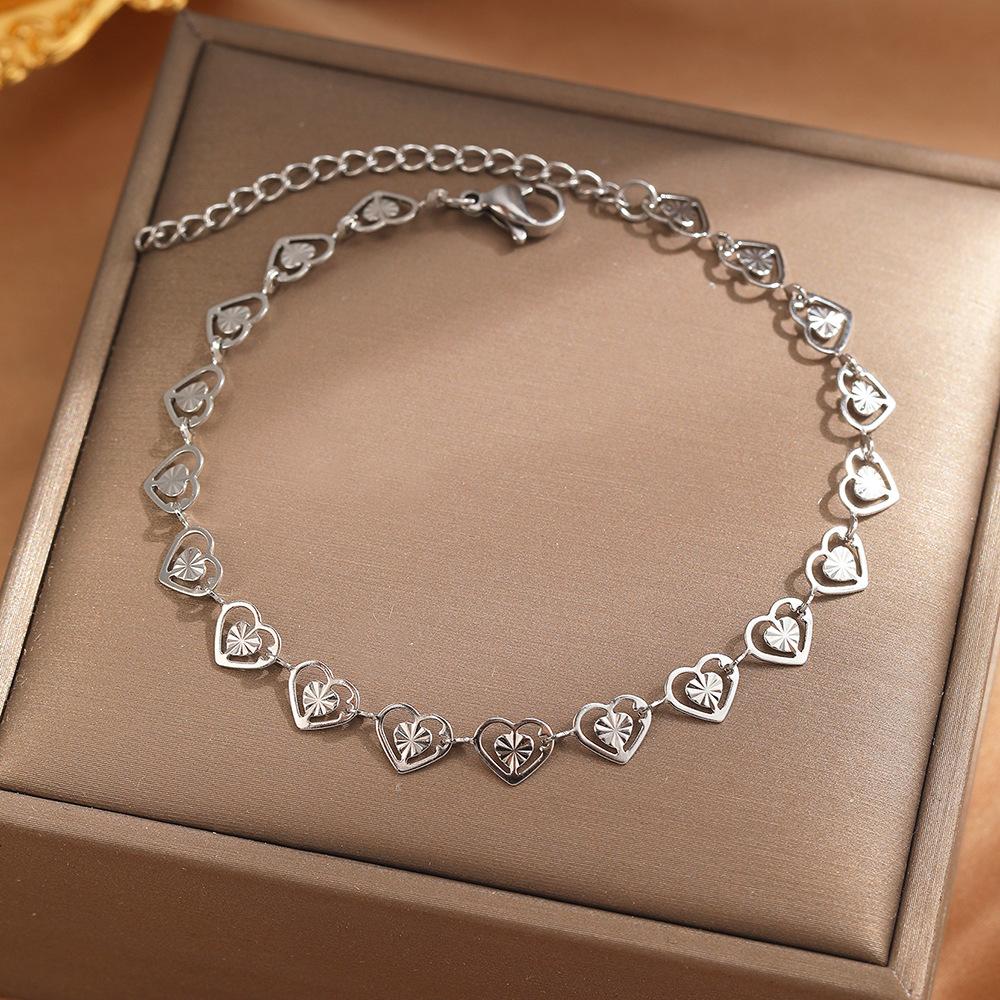 Stainless Steel Heart-Shaped Bracelet for Women Vintage Double Layered Hollow Heart Bracelet Charm Jewelry Accessories