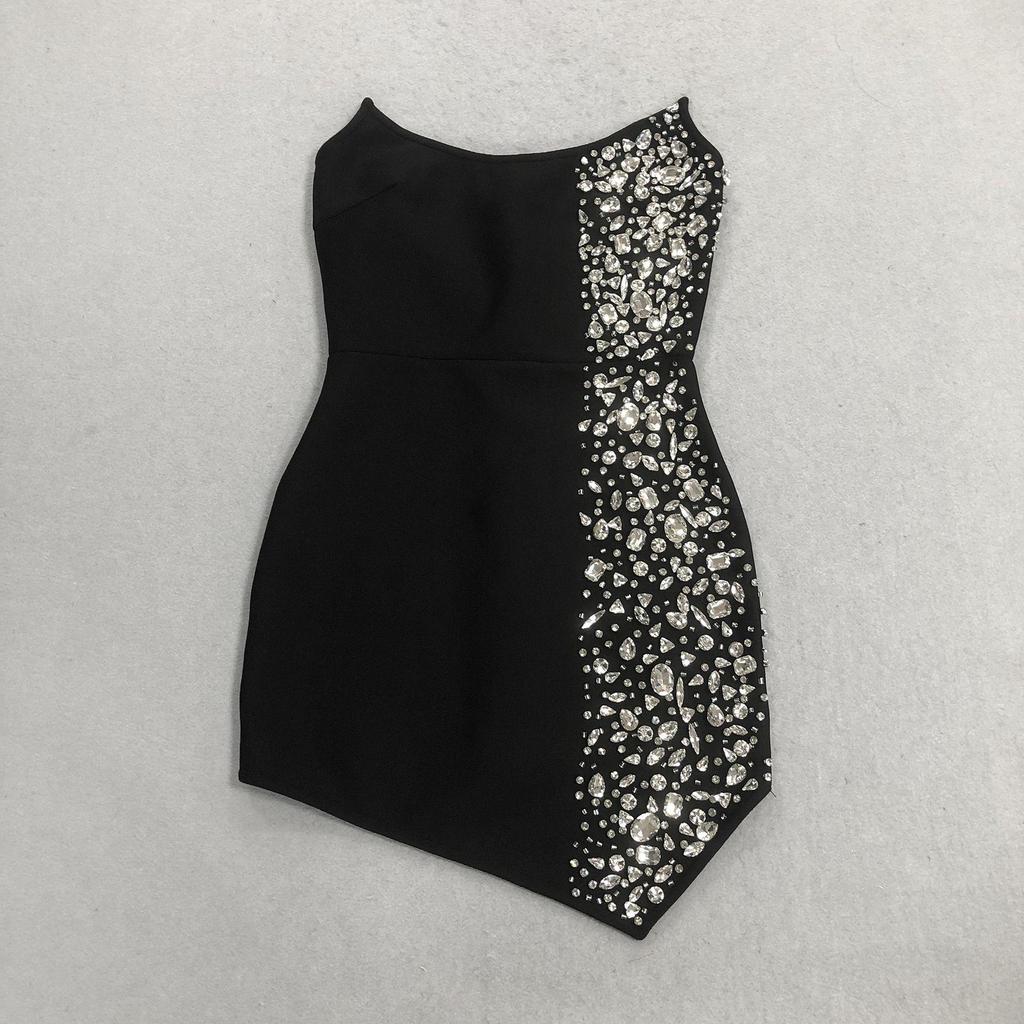 Women's Solid Color Rhinestone Sleeveless Bandage Mini Dress - New Fashion