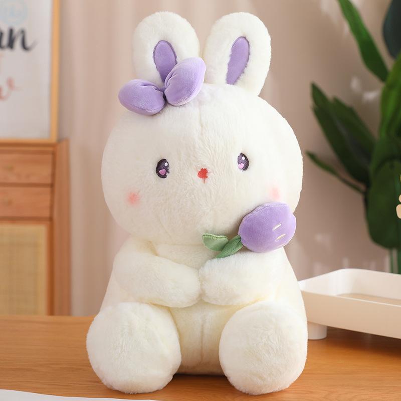 Super Cute Holding Fruit Rabbit Plush Doll Sitting Bunny Rag Doll Throw Pillow Girl Holding Sleeping Doll