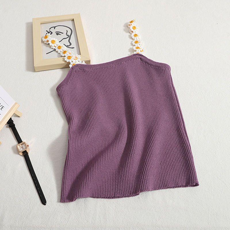 Letni Słodki Kwiatowy Top na Ramiączkach dla Kobiet Dopasowany, Wewnętrzny i Zewnętrzny Krótki Top Dzianinowy dla Studentek