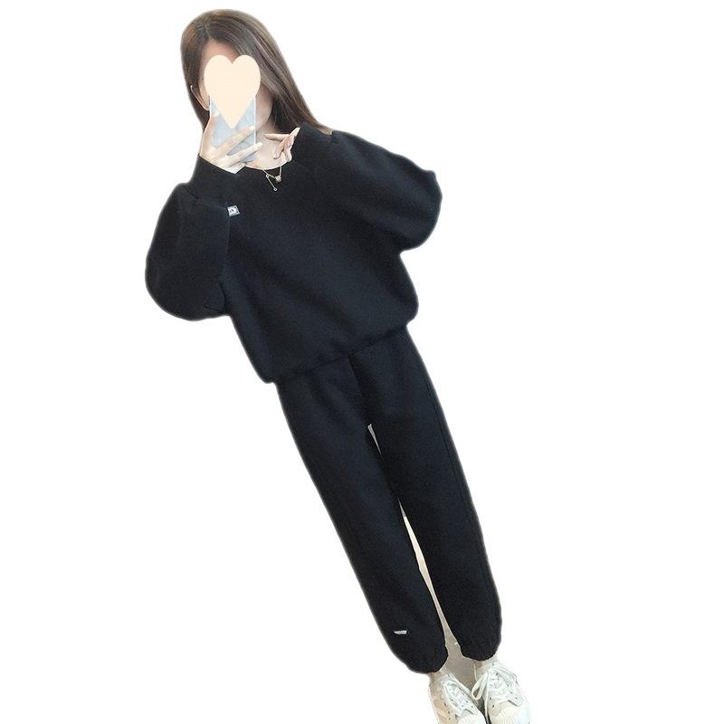 Thick Velvet Casual Sportswear Suit Women's Autumn and Winter Fashion Loose Sweatshirt Two-piece Set