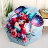 Disney Ariel,Floral,Fantasy Manual Opening and Closing Umbrella, 8-Rib Reinforced Folding Design, Lightweight