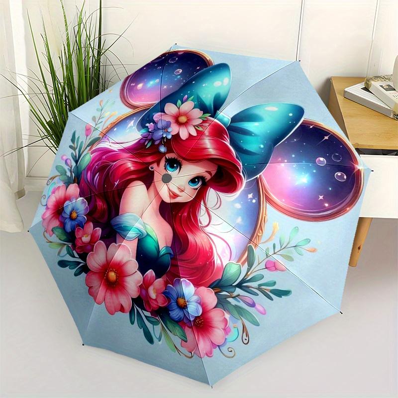 Disney Ariel,Floral,Fantasy Manual Opening and Closing Umbrella, 8-Rib Reinforced Folding Design, Lightweight
