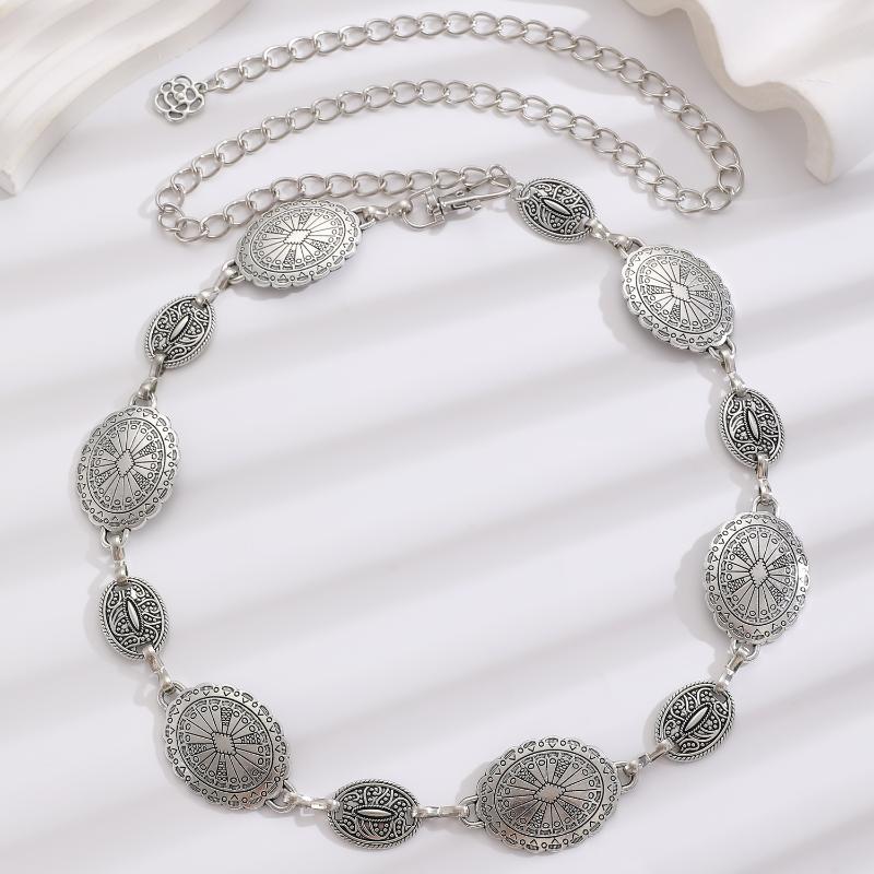 Vintage Oval Craved Metal Waist Chain For Women Retro Style Exquisite Gold Color Plated Belt Chains Fashion Body Jewelry Gifts