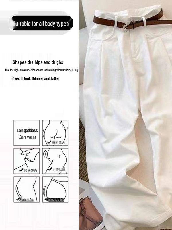 Damen Petite High-Waisted Wide-Leg Weiße Jeans - Sommer Plissee, Locker, Figurschmeichelnd, Bodenlang Lässige Hose