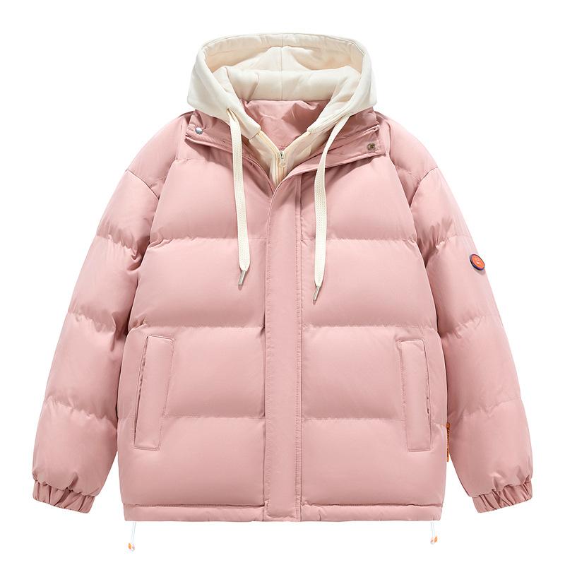 Fake Two-piece Cotton Clothing Men and Women with The Same Paragraph Winter Loose Cotton Jacket Hooded Thickened Bread Clothing Thickened Cotton Coat