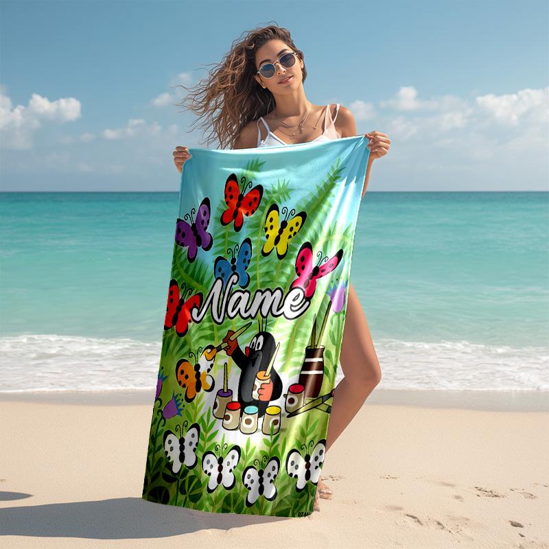 Personalized customized proof beach towel with The Little Mole pattern - soft, absorbent,quick-drying,perfect swimming,camping&bathing