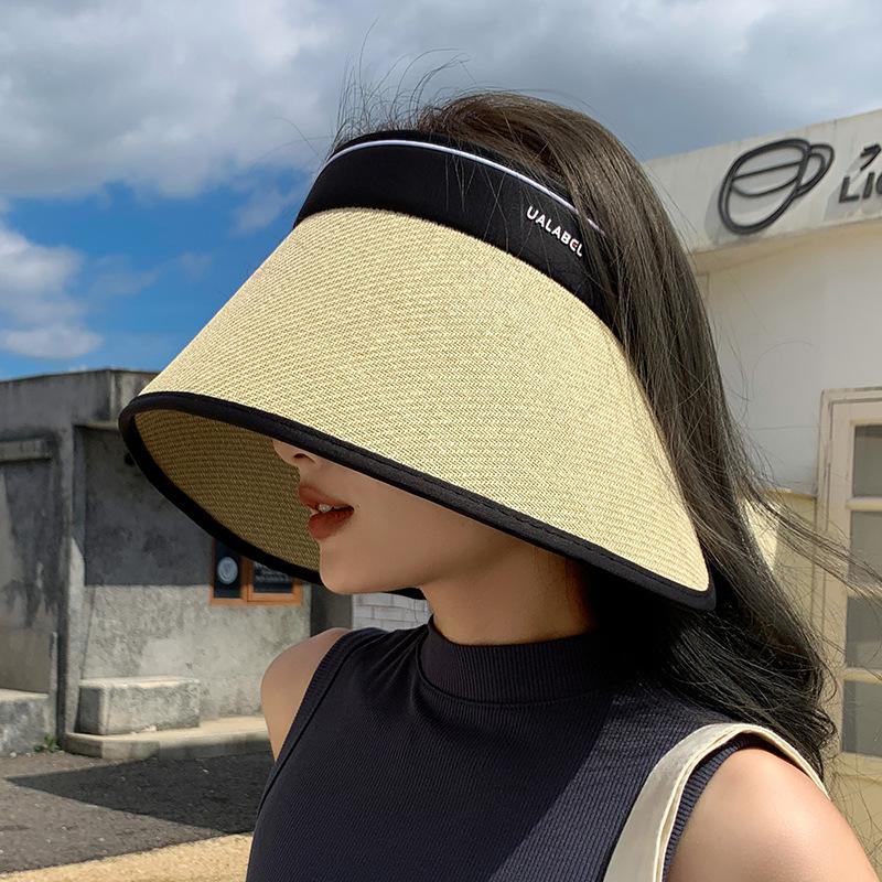 

Складная солнцезащитная шляпа-топ без верха, женская летняя новая шляпа, солнцезащитная шляпа против фиолетовых лучей, соломенная шляпа с широкими полями бежевый