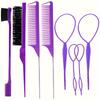 8 Pcs Hair Styling Brush and Comb Set with 4 Topsy Tail Tools, Bristle Teasing Brush, Edge Brush, 2 Metal Pin Rat Tail Combs